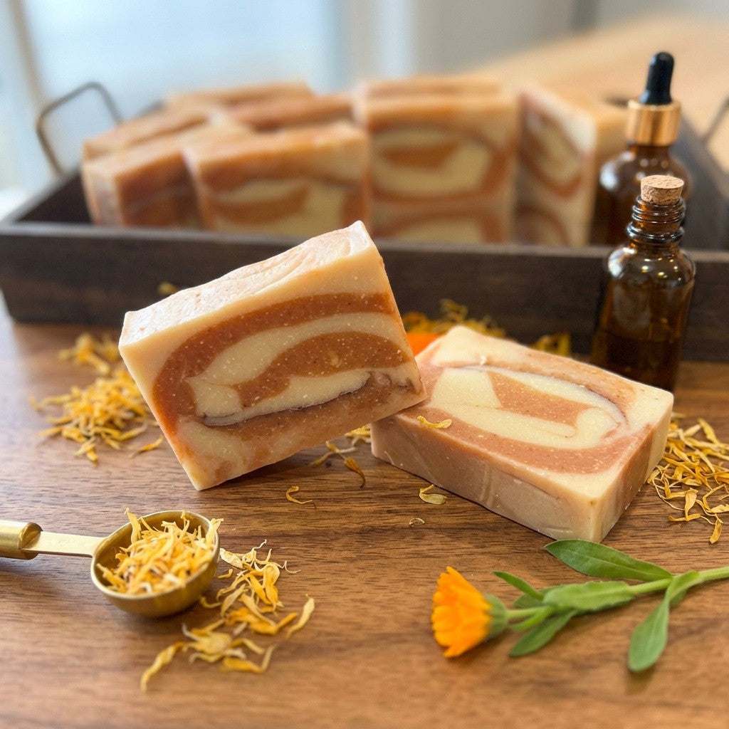 Bar of Calendula + Kojic + Turmeric Soap with creamy Goat Milk for brightening and soothing skin