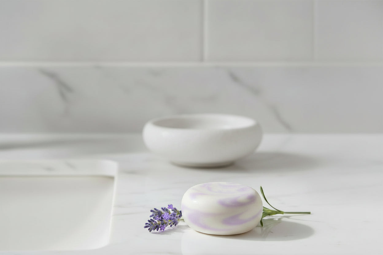 Lavender facial soap bar with natural botanical ingredients for gentle cleansing and soothing sensitive skin