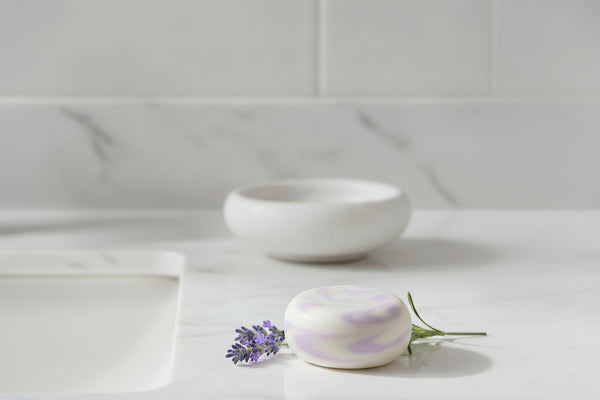 Lavender facial soap bar with natural botanical ingredients for gentle cleansing and soothing sensitive skin
