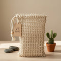 Vital Essence Soap Satchel made of natural sisal fiber with cotton drawstring for exfoliating and extending soap life