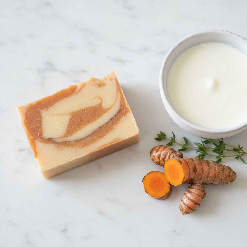 Calendula Kojic Turmeric soap bar with goat milk for brightening and soothing skin