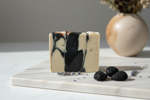 Handcrafted Charcoal Goat Milk Oatmeal soap bar for deep cleansing and soothing skin benefits