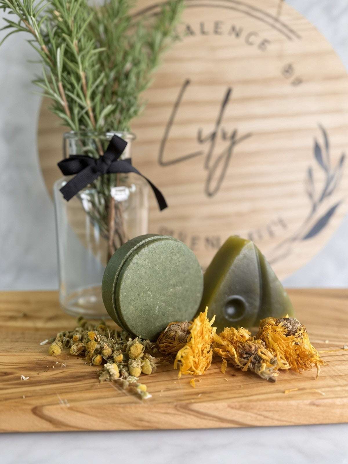 Rosemary & Horsetail Syndet Shampoo and Conditioner Bars with botanical ingredients and zero-waste packaging