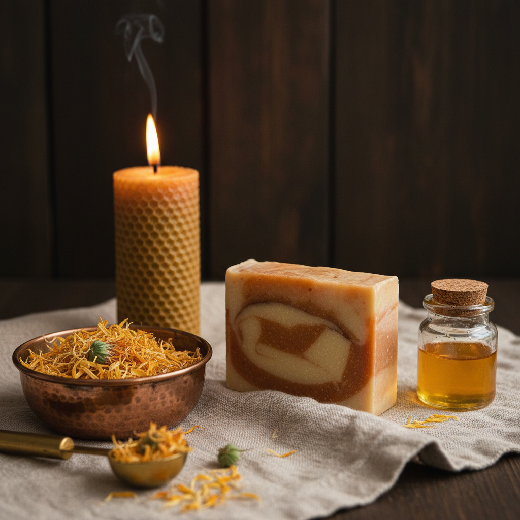 Calendula Kojic Turmeric soap bar with goat milk for brightening and soothing skin