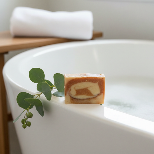 Handcrafted Calendula Kojic Turmeric soap bar with moisturizing goat milk for brightening and soothing skin